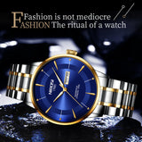 2025 New Men Watch Stainless Steel Business Style Luxury Rhinestone 43mm Blue Gold Quartz Movement Wristwatch Relogios Masculino