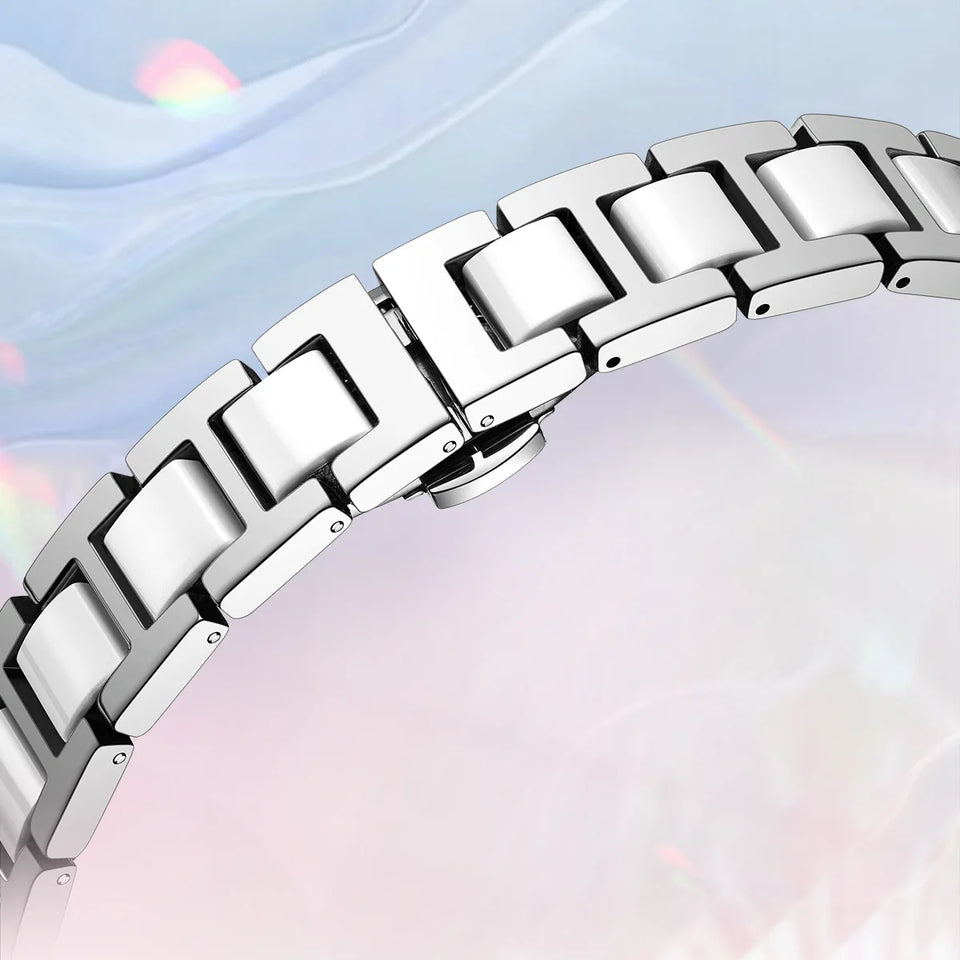 Mark Fairwhale Dress Pink Diamond Watch For Women Fashion Ceramic Chain Quartz Watch Luxury Brilliant Beimu Wristwatch Ladies