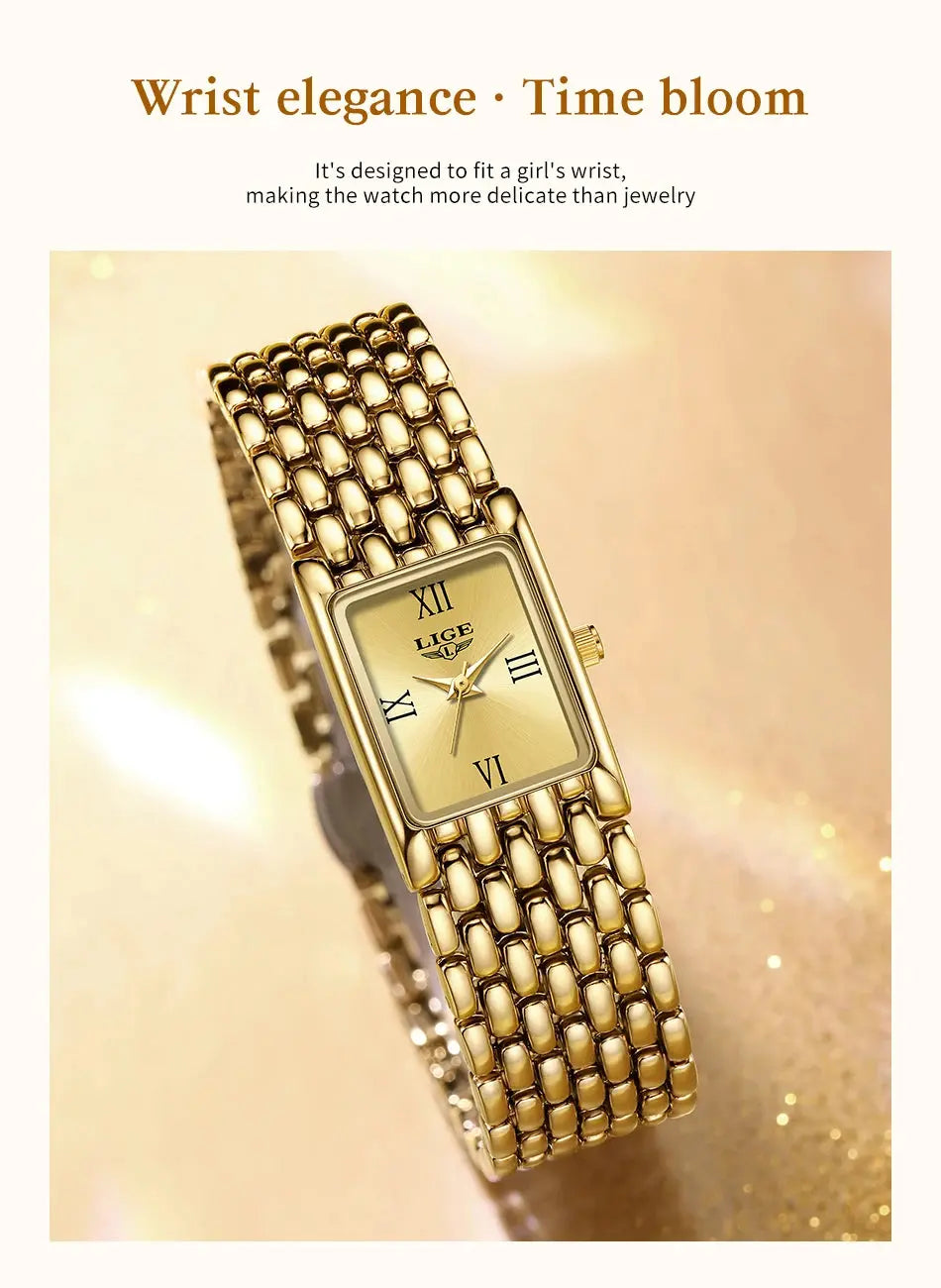 LIGE 2025 New Gold Women's Watch Luxury Quartz Watch Stainless Steel Bracelet Retro Fashion 30M Waterproof Watch for Women reloj Gola Watches