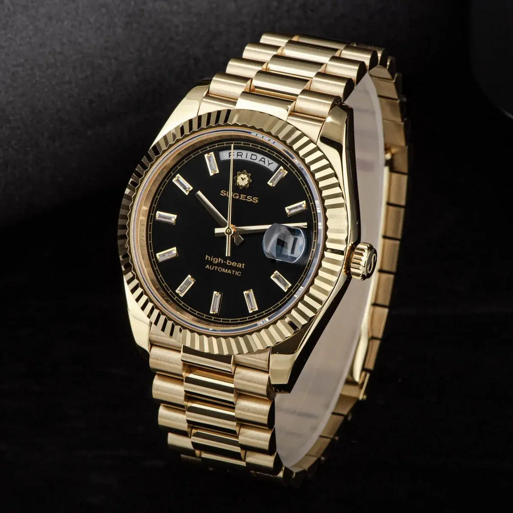 2023 New Sugess Watch of Men 40mm Day Date Automatic Dandong SL3034 Movement Retro Mechanical Wristwatch Sapphire Glass Golden Gola Watches