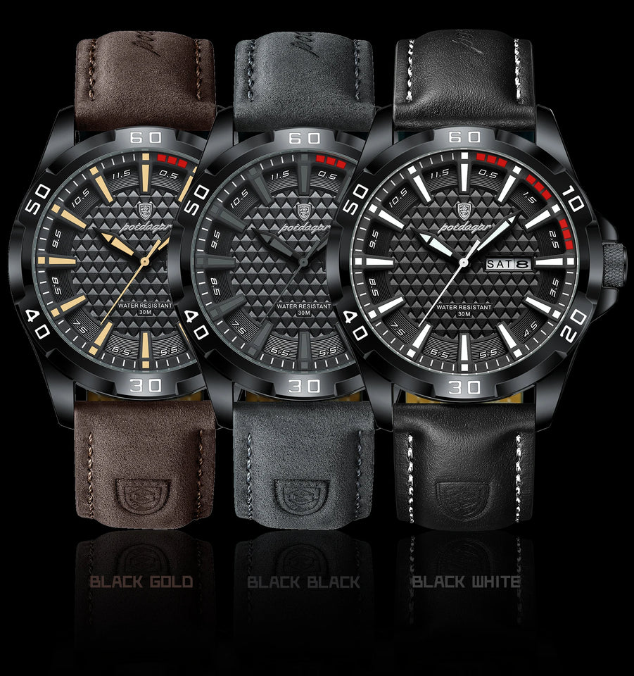 POEDAGAR Original Man Wristwatch Top Luxury Waterproof Luminous Date Week Watch For Men Quartz Sport Leather Men's Watches Reloj