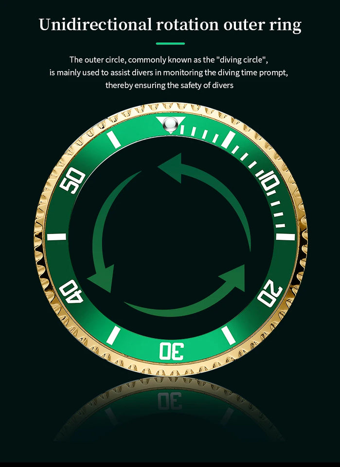 VA VA VOOM Brand Top Men Watch 1Pc Multifunctional Fashionable Timing Dial Green Gold Stainless Steel 3Bar Timing Watch for Men