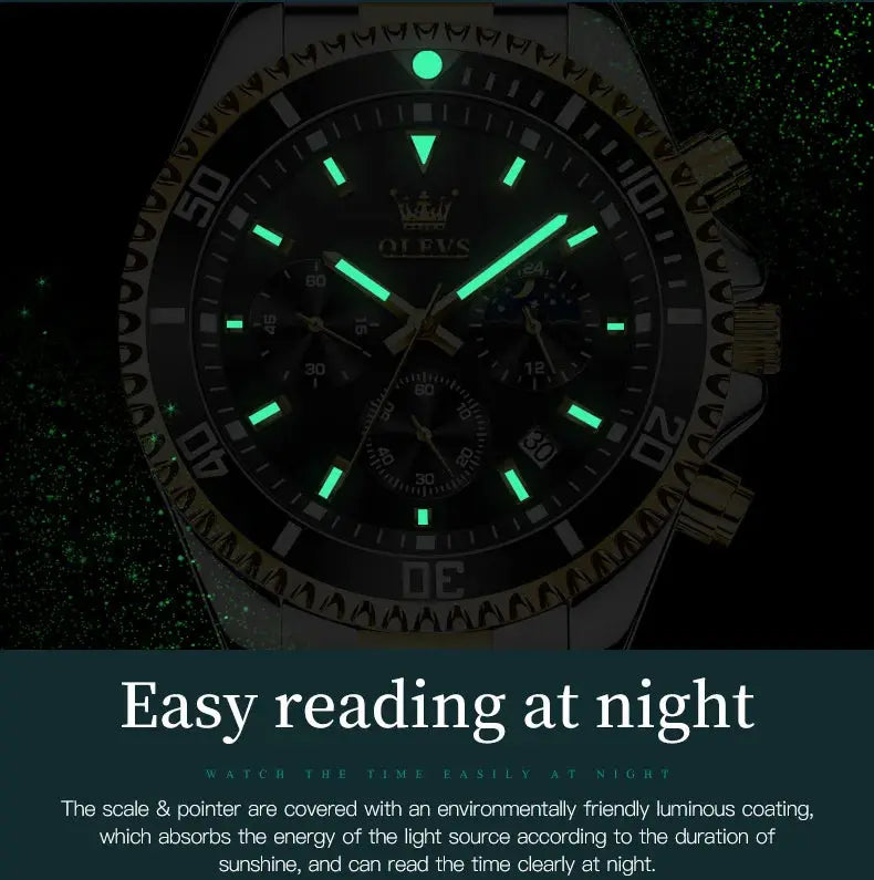 OLEVS 2870 Men's Watches Moon phase Steel Calendar Chronograph Original Quartz Watch Big Rota Dial Luxury Sports Wristwatches Gola Watches