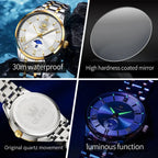 OLEVS 3638 Mens Watch Original Quartz Watch Stainless Steel Waterproof Luminous Large Dial Day Date Watches Luxury Men Box Reloj Gola Watches