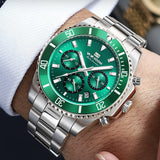 VA VA VOOM Brand Top Men Watch 1Pc Multifunctional Fashionable Timing Dial Green Gold Stainless Steel 3Bar Timing Watch for Men