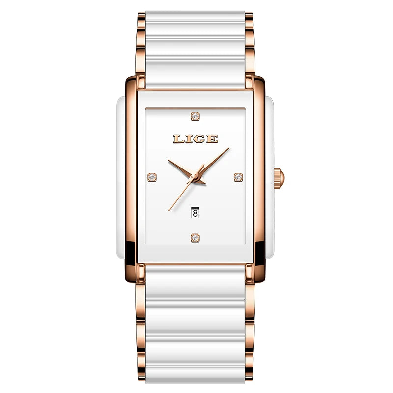 LIGE 2025 Watch Women's Retro Luxury Ladies Watch Fashion Ceramic Strap Waterproof Quartz Watches for Women Bracelet clock reloj