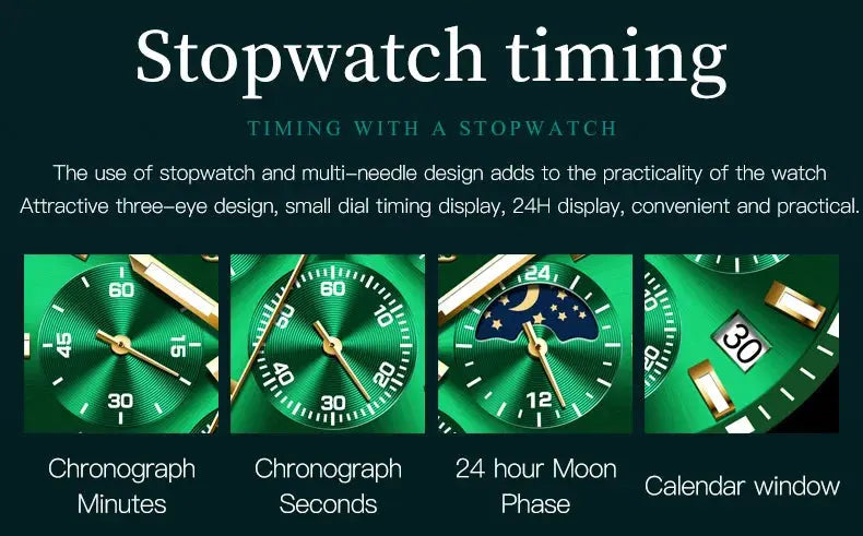 OLEVS 2870 Men's Watches Moon phase Steel Calendar Chronograph Original Quartz Watch Big Rota Dial Luxury Sports Wristwatches Gola Watches