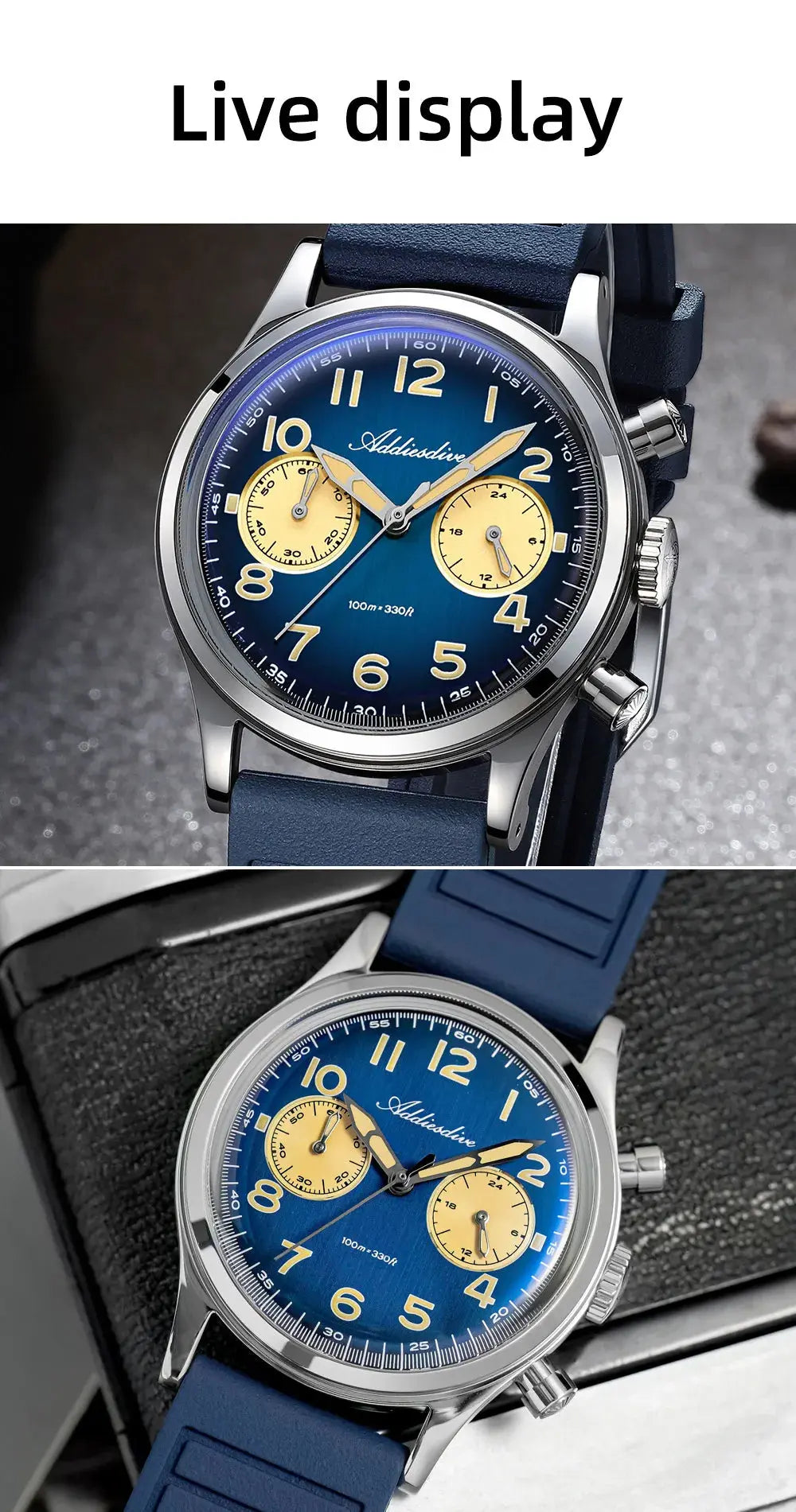 ADDIESDIVE New 2025 Chronograph 38mm Men's Watches VK64 Quartz Wristwatch Luminous Bubble Mirror 10Bar Waterproof Steel Watch Gola Watches