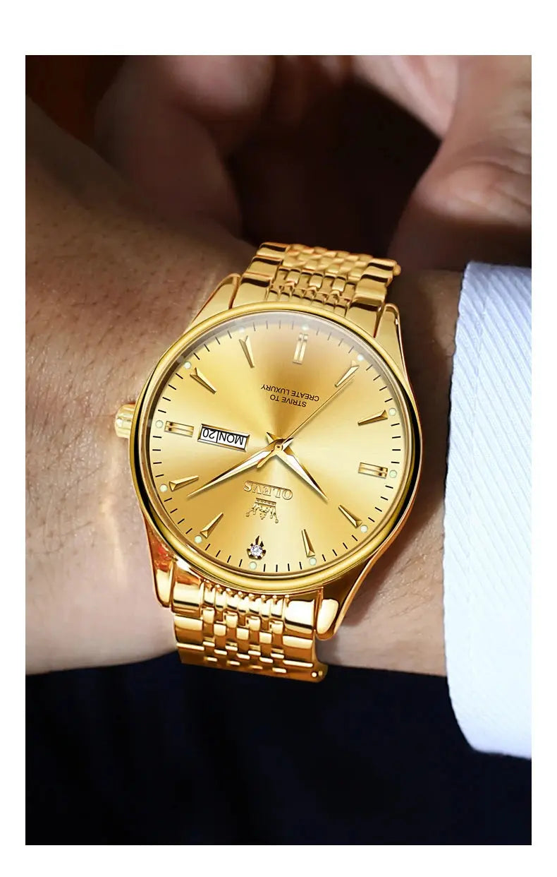 OLEVS 2929 Men Quartz Watch Original Waterproof Business Man Wristwatch Steel Strap Dual Calendar Luminous Fashion Watch For Men Gola Watches