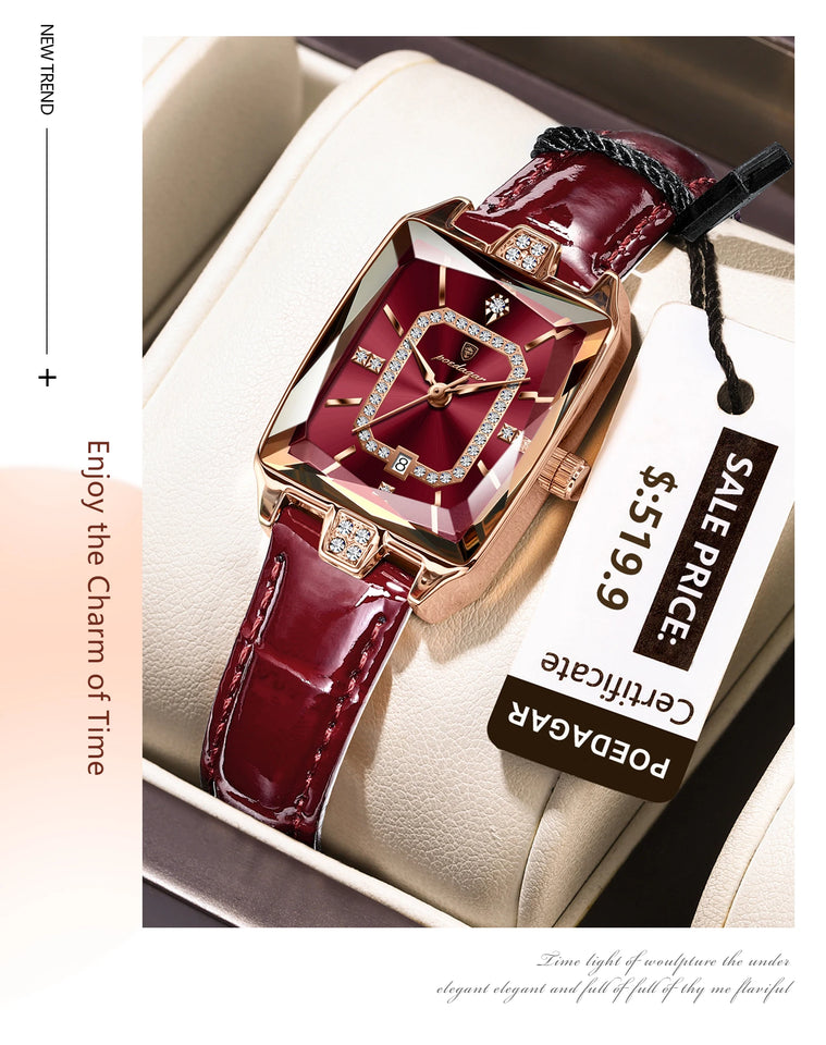 POEDAGAR Luxury High Quality Women Wristwatch Waterproof Date Rectangle Watch For Woman Leather Quartz Women's Watches Reloj+Box