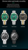 VA VA VOOM Brand Top Men Watch 1Pc Multifunctional Fashionable Timing Dial Green Gold Stainless Steel 3Bar Timing Watch for Men