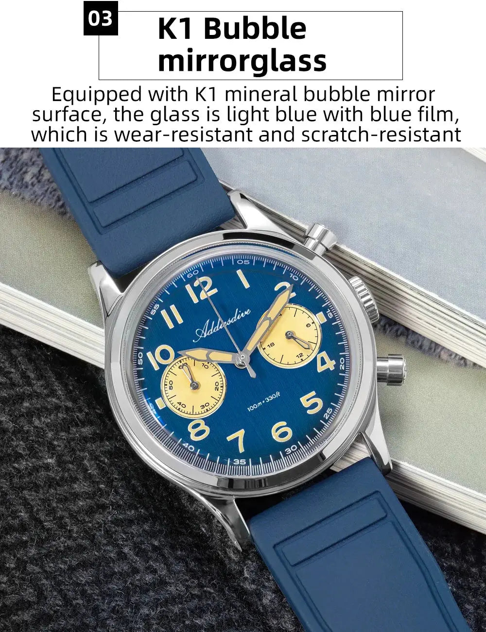 ADDIESDIVE New 2025 Chronograph 38mm Men's Watches VK64 Quartz Wristwatch Luminous Bubble Mirror 10Bar Waterproof Steel Watch Gola Watches