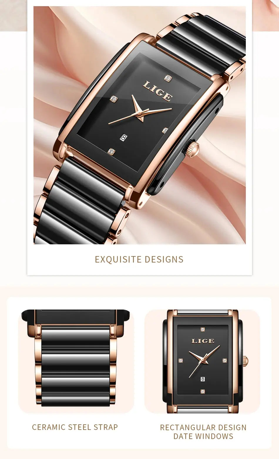 LIGE 2025 Watch Women's Retro Luxury Ladies Watch Fashion Ceramic Strap Waterproof Quartz Watches for Women Bracelet clock reloj Gola Watches