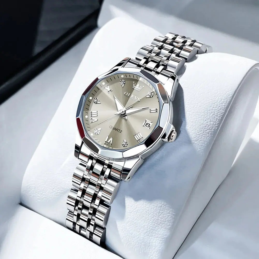 OLEVS Elegant Fashion Women's Watches Luxury Brand Original Quartz Watch for Ladies Waterproof Stainless Steel Luminous Date Gola Watches