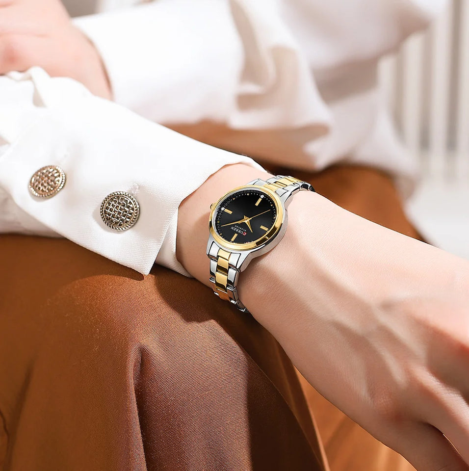 CURREN-Women's Simple Dial Wristwatch, Elegant and Charming Bracelet Quart Watches for Lady, Fashion Brand