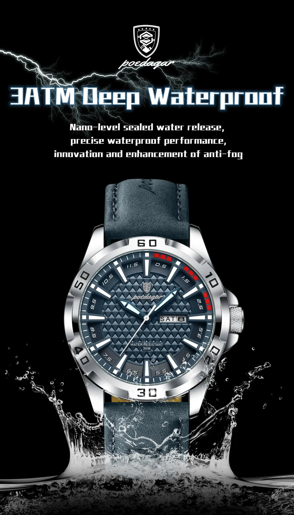 POEDAGAR Original Man Wristwatch Top Luxury Waterproof Luminous Date Week Watch For Men Quartz Sport Leather Men's Watches Reloj Gola Watches