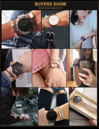 2023 New Women Bracelet Watch 1 Set Japan Quartz Movement Simple Rose Gold Stainless Steel Mesh Student Watches Relogio Feminino Gola Watches