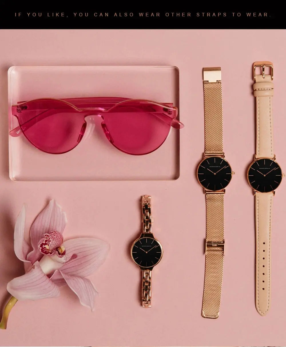 2023 New Women Bracelet Watch 1 Set Japan Quartz Movement Simple Rose Gold Stainless Steel Mesh Student Watches Relogio Feminino Gola Watches