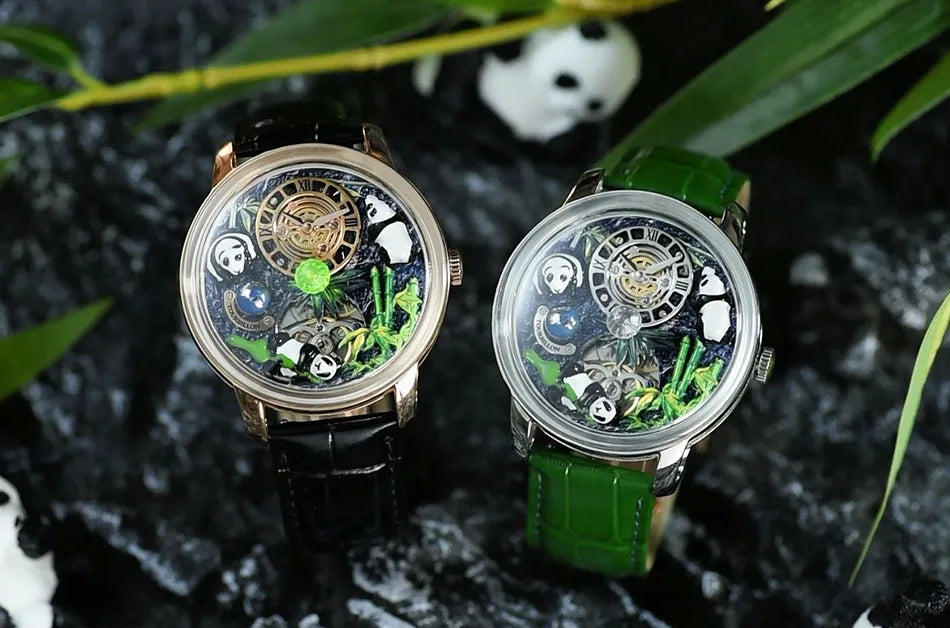 2025 PINDU New Panda Series National Treasure Symbol Men Mechanical Watch Rotating Crystal Ball 45.5MM Wristwatches Men M2791B