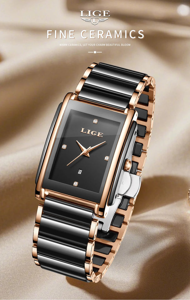 LIGE 2025 Watch Women's Retro Luxury Ladies Watch Fashion Ceramic Strap Waterproof Quartz Watches for Women Bracelet clock reloj