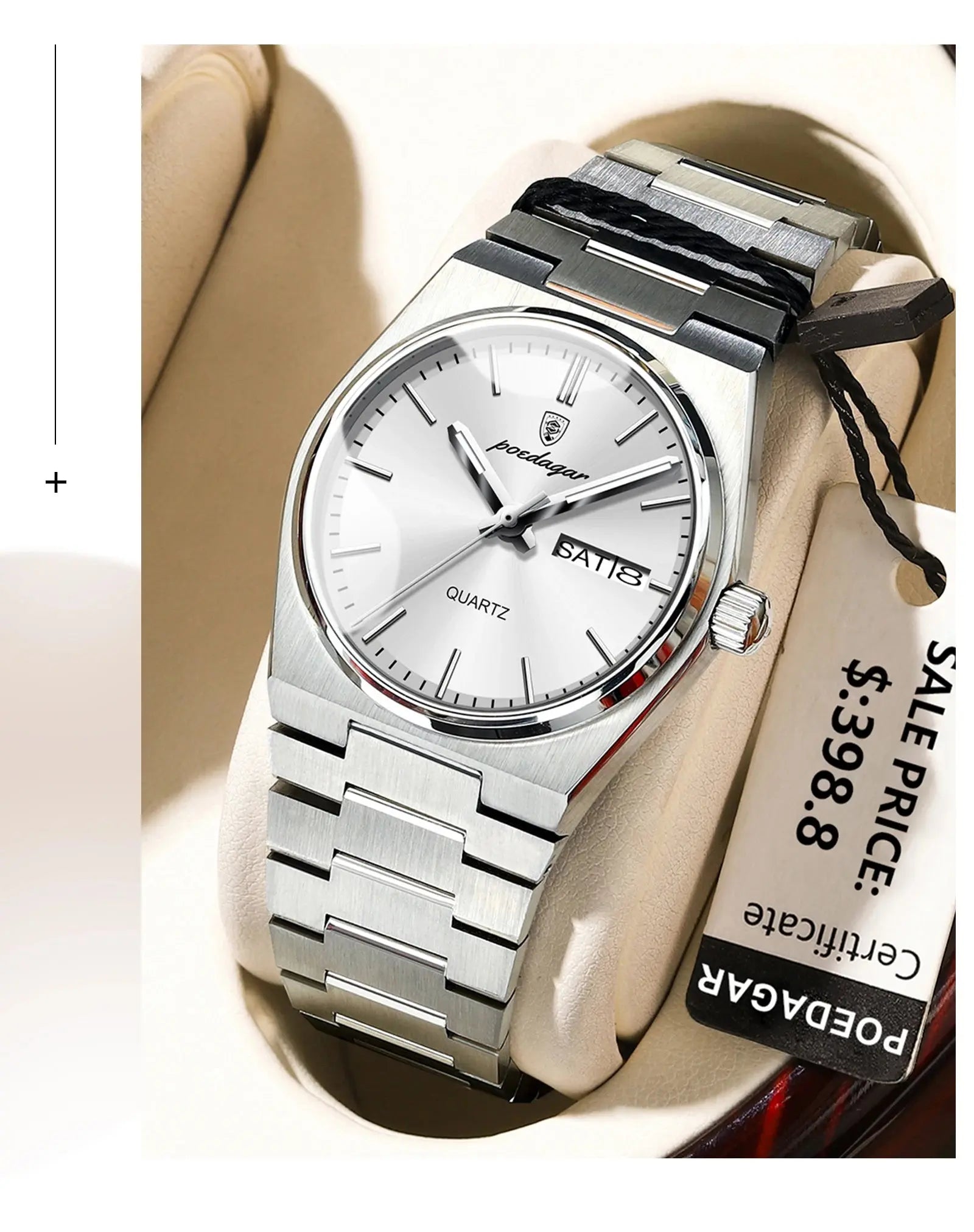 POEDAGAR Original New Woman Watch Stainless Steel Waterproof Luminous Ladies Wristwatch Date Week Elegant Quartz Women's Watches Gola Watches