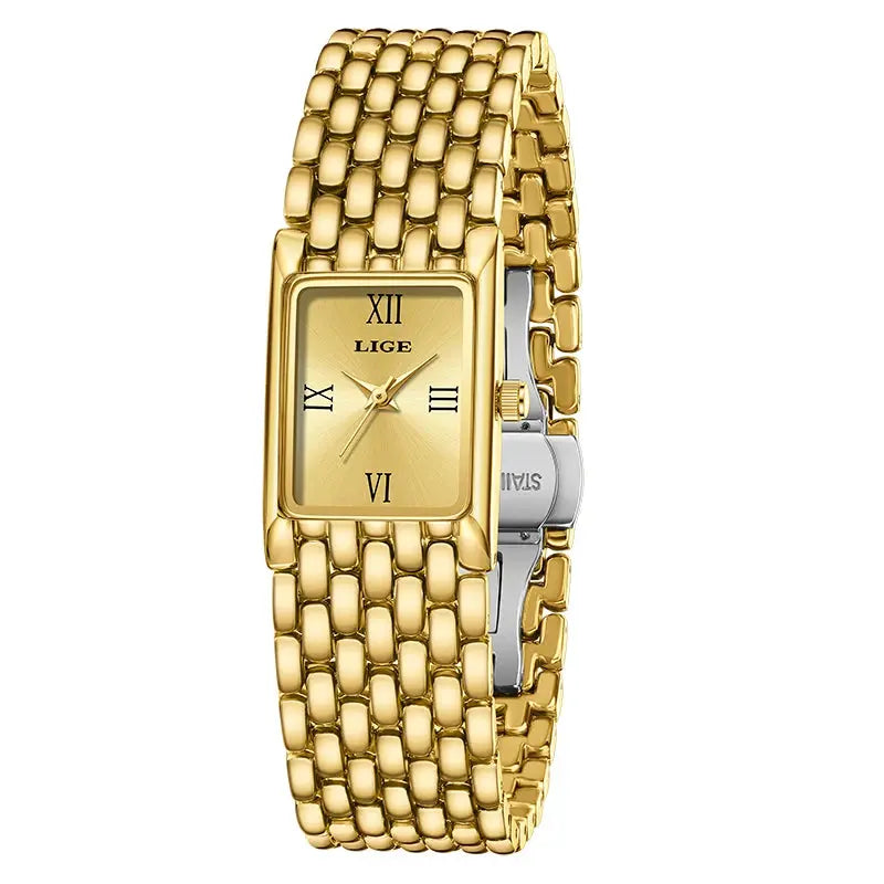 LIGE 2025 New Gold Women's Watch Luxury Quartz Watch Stainless Steel Bracelet Retro Fashion 30M Waterproof Watch for Women reloj Gola Watches