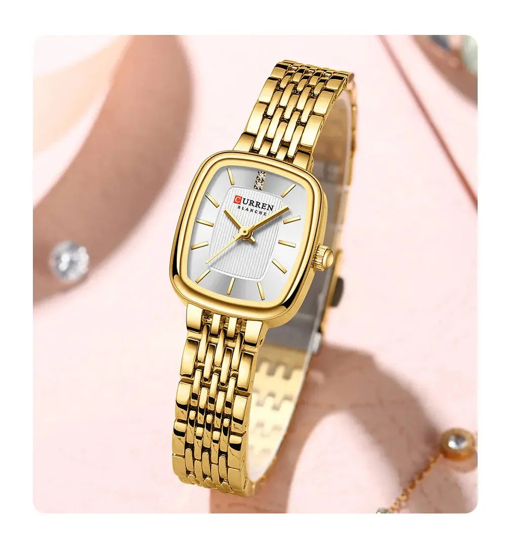 CURREN 9093 Fashion Quartz Women's Watch Elegant Square Dial Gold Stainless Steel Strap Casual Waterproof Watch relojes de mujer Gola Watches