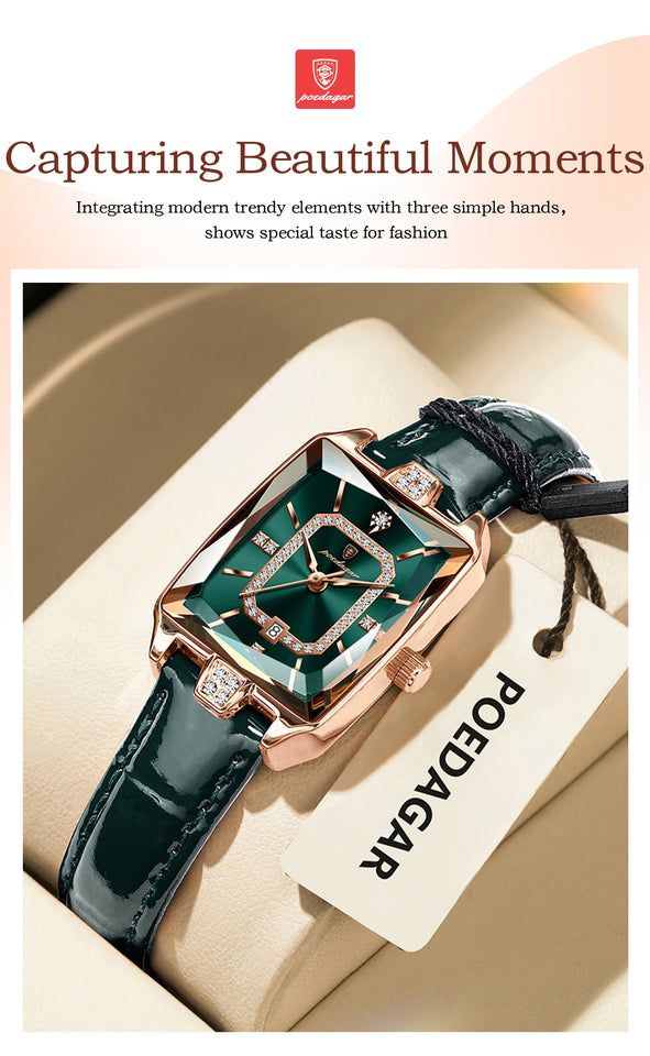 POEDAGAR Rectangle Luxury Women's Watches Waterproof Date Leather Woman Watch Elegant Fashion Quartz Women Wristwatch Reloj Gift