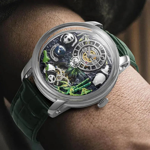 2025 PINDU New Panda Series National Treasure Symbol Men Mechanical Watch Rotating Crystal Ball 45.5MM Wristwatches Men M2791B Gola Watches