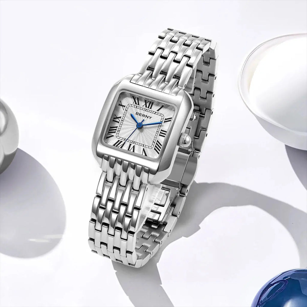 BERNY Luxury Brand Woman Watch New In High Quality S/S Square Ladies Quartz Watches Fashion Elegant Business Wristwatch Gola Watches