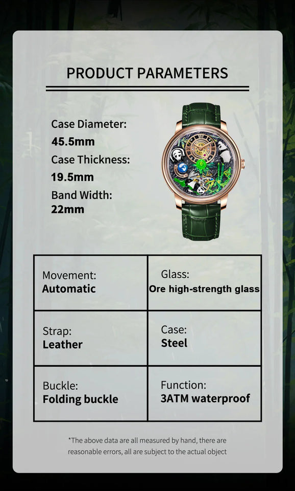 2025 PINDU New Panda Series National Treasure Symbol Men Mechanical Watch Rotating Crystal Ball 45.5MM Wristwatches Men M2791B