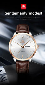 OLEVS Men's Watch Brand Business Waterproof Luminous Week Date Quartz Watch Fashion Leather Strap Classic Luxury Men's Watch Gola Watches
