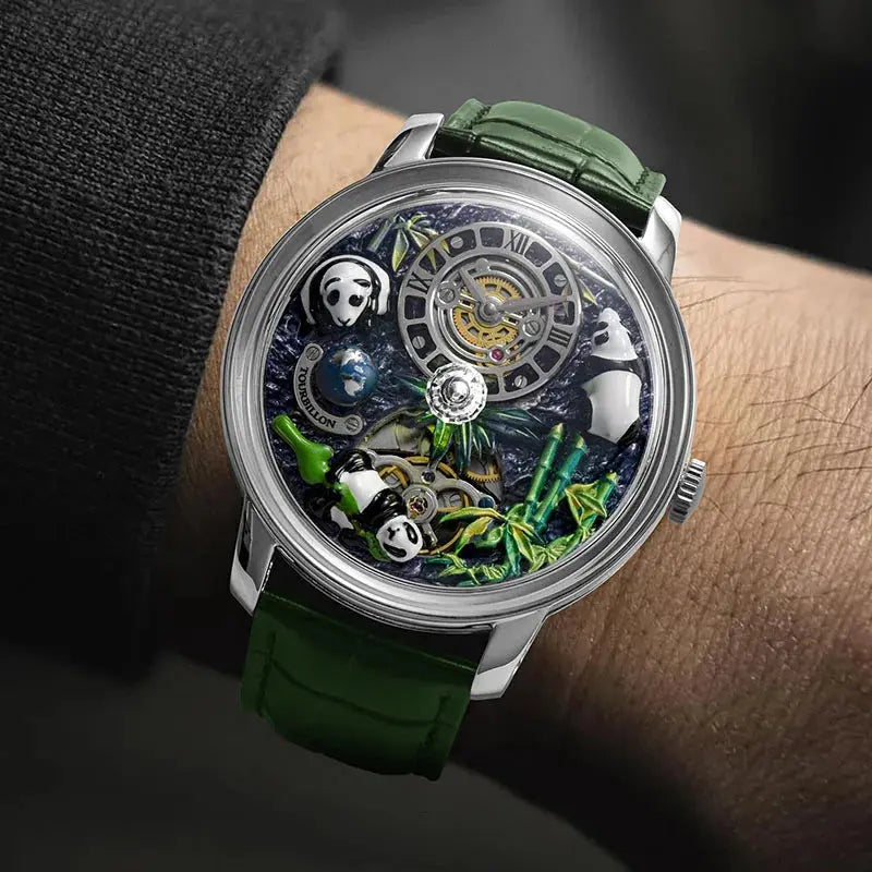 2025 PINDU New Panda Series National Treasure Symbol Men Mechanical Watch Rotating Crystal Ball 45.5MM Wristwatches Men M2791B Gola Watches