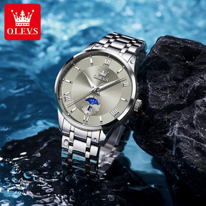 OLEVS 3638 Mens Watch Original Quartz Watch Stainless Steel Waterproof Luminous Large Dial Day Date Watches Luxury Men Box Reloj