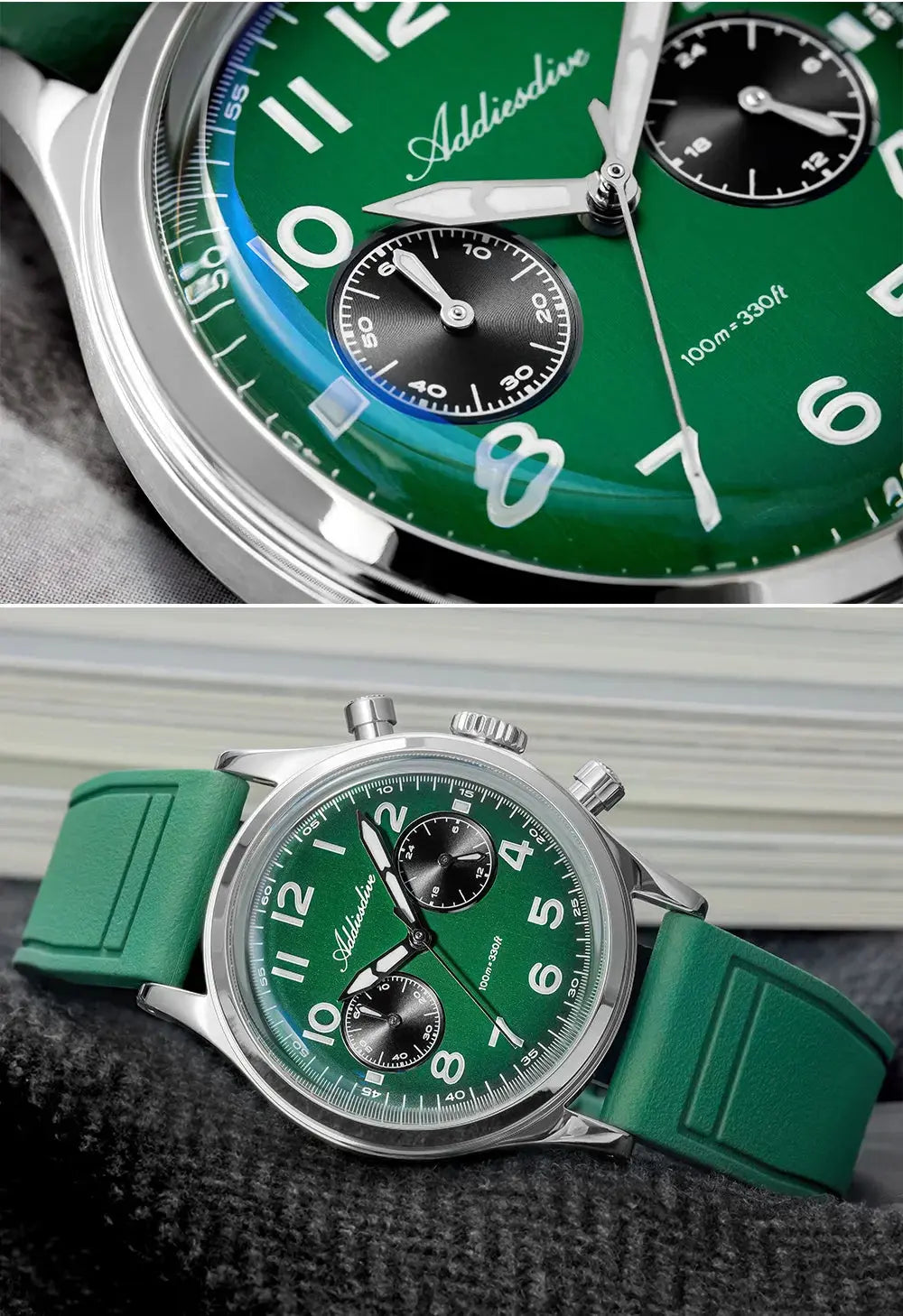 ADDIESDIVE New 2025 Chronograph 38mm Men's Watches VK64 Quartz Wristwatch Luminous Bubble Mirror 10Bar Waterproof Steel Watch Gola Watches