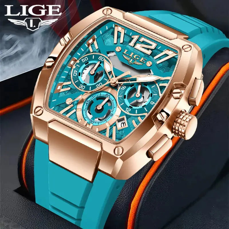 LIGE Sports Man Watch Tonnea Hollow Design Quartz Men Wristwatches Chronograph Waterproof Luminous Silicone Strap Watches Male My Store