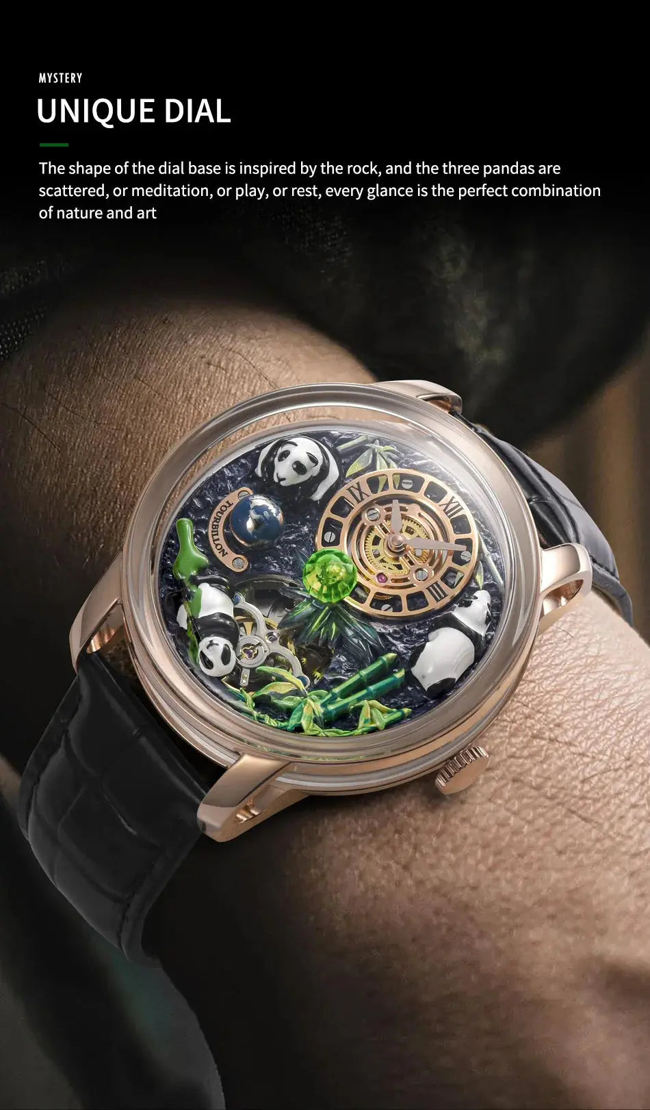 2025 PINDU New Panda Series National Treasure Symbol Men Mechanical Watch Rotating Crystal Ball 45.5MM Wristwatches Men M2791B Gola Watches