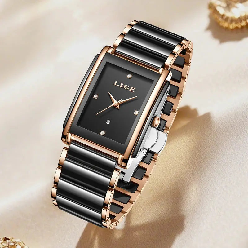 LIGE 2025 Watch Women's Retro Luxury Ladies Watch Fashion Ceramic Strap Waterproof Quartz Watches for Women Bracelet clock reloj Gola Watches
