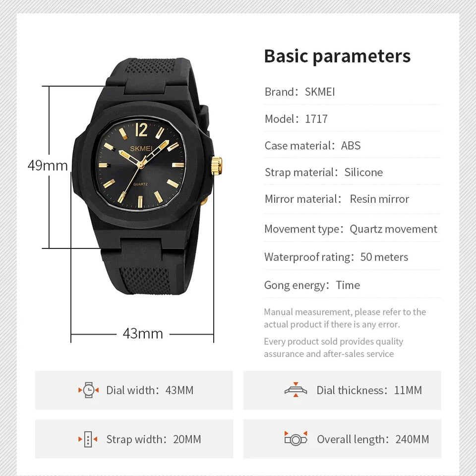 SKMEI 1717  Fashion Sport Mens Wristwatches Time Male Clock Waterproof relogios masculinos Casual Men Quartz Watch