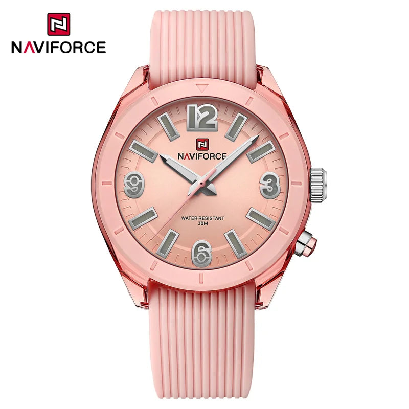 NAVIFORCE Women's Waterproof Watch Fashion Casual Luminous Display Quartz Wristwatch with Silicone Band Reloj Mujer High Quality