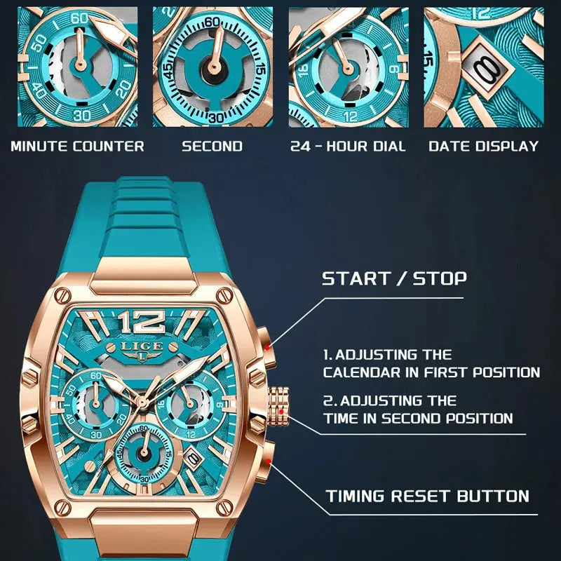 LIGE Sports Man Watch Tonnea Hollow Design Quartz Men Wristwatches Chronograph Waterproof Luminous Silicone Strap Watches Male My Store