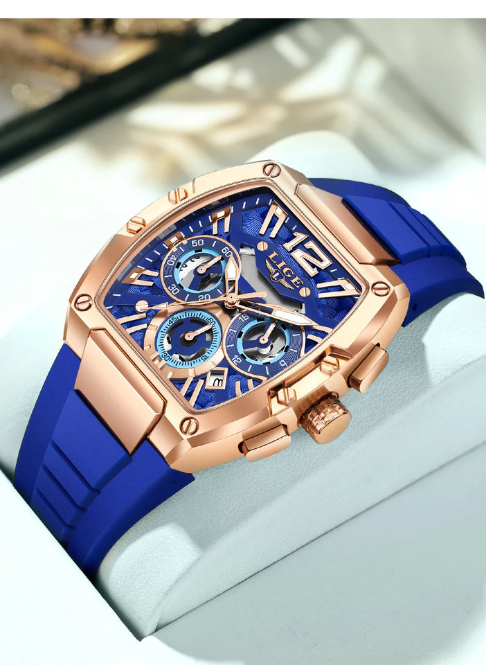 LIGE Sports Man Watch Tonnea Hollow Design Quartz Men Wristwatches Chronograph Waterproof Luminous Silicone Strap Watches Male