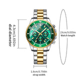 VA VA VOOM Brand Top Men Watch 1Pc Multifunctional Fashionable Timing Dial Green Gold Stainless Steel 3Bar Timing Watch for Men