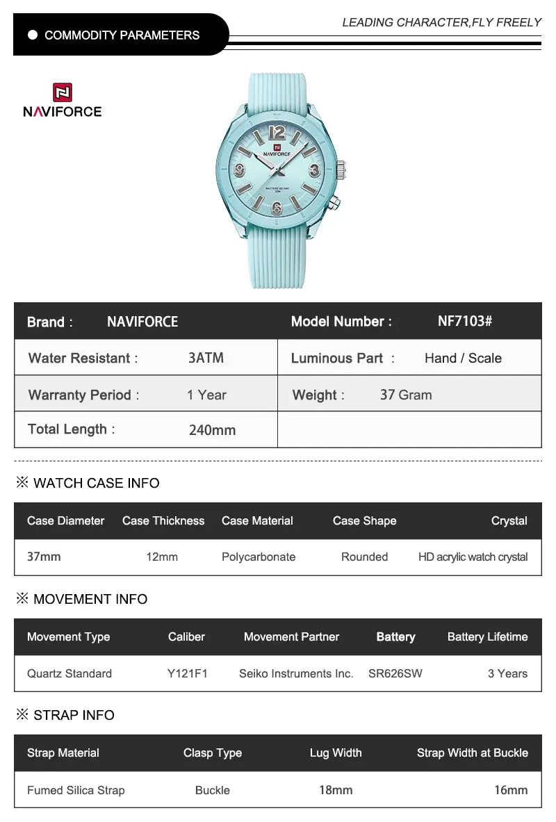 NAVIFORCE Women's Waterproof Watch Fashion Casual Luminous Display Quartz Wristwatch with Silicone Band Reloj Mujer High Quality My Store