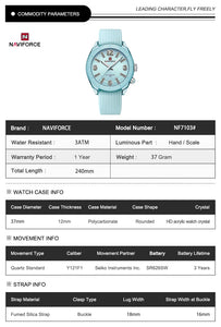 NAVIFORCE Women's Waterproof Watch Fashion Casual Luminous Display Quartz Wristwatch with Silicone Band Reloj Mujer High Quality