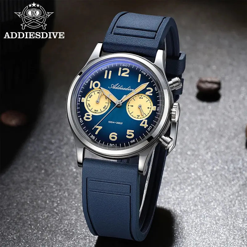 ADDIESDIVE New 2025 Chronograph 38mm Men's Watches VK64 Quartz Wristwatch Luminous Bubble Mirror 10Bar Waterproof Steel Watch Gola Watches