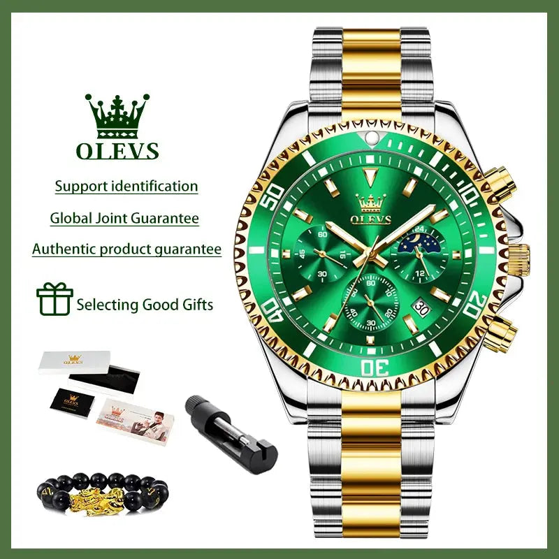 OLEVS 2870 Men's Watches Moon phase Steel Calendar Chronograph Original Quartz Watch Big Rota Dial Luxury Sports Wristwatches Gola Watches