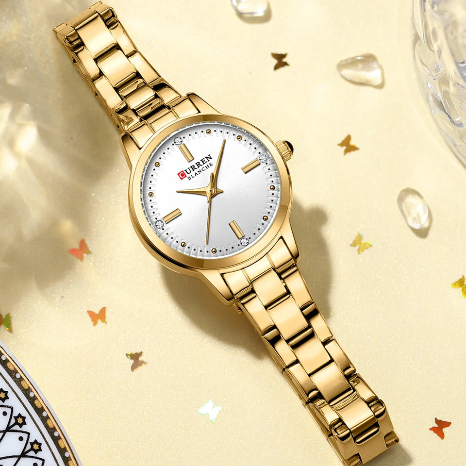 CURREN-Women's Simple Dial Wristwatch, Elegant and Charming Bracelet Quart Watches for Lady, Fashion Brand