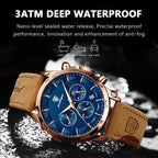 POEDAGAR Genuine Leather Men's Watch Fashion Luminous Calendar Stopwatch Male Clock Waterproof Moon Phase Quartz Wristwatch Man Gola Watches
