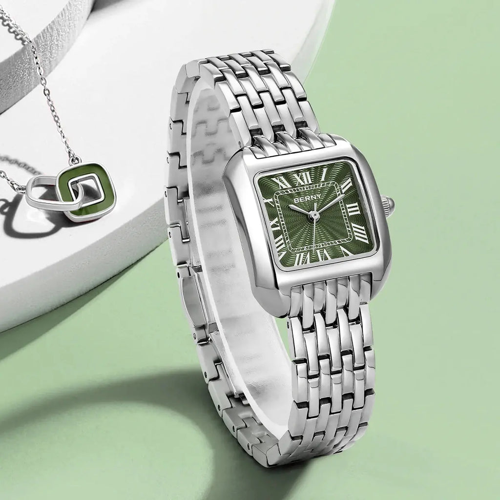 BERNY Luxury Brand Woman Watch New In High Quality S/S Square Ladies Quartz Watches Fashion Elegant Business Wristwatch Gola Watches